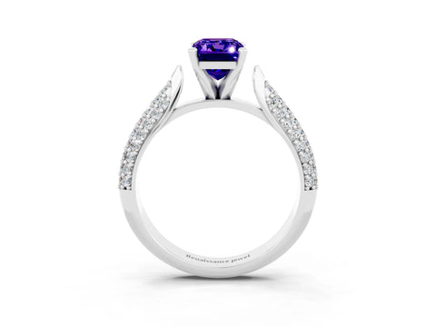 White gold Emerald Cut Diamond Solitaire Engagement Ring with Pavé Band and Four-Prong Setting_3