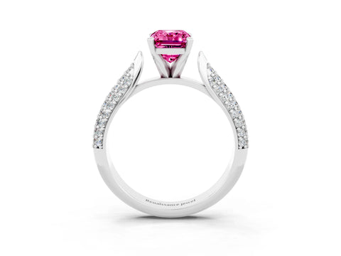 White gold Emerald Cut Diamond Solitaire Engagement Ring with Pavé Band and Four-Prong Setting_3