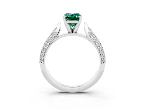 White gold Emerald Cut Diamond Solitaire Engagement Ring with Pavé Band and Four-Prong Setting_3