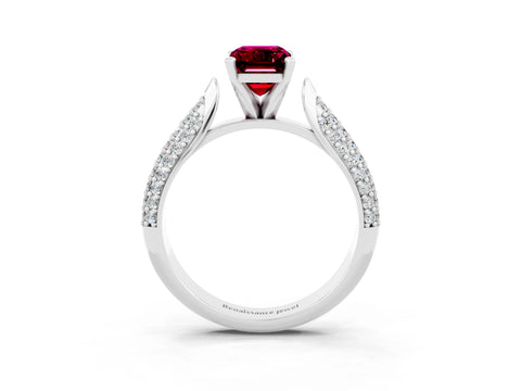 White gold Emerald Cut Diamond Solitaire Engagement Ring with Pavé Band and Four-Prong Setting_3