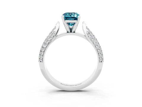 White gold Emerald Cut Diamond Solitaire Engagement Ring with Pavé Band and Four-Prong Setting_3