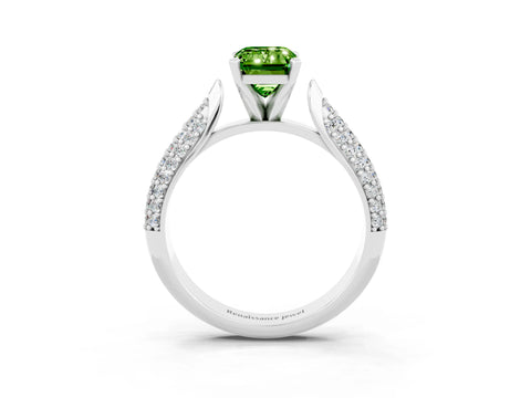 White gold Emerald Cut Diamond Solitaire Engagement Ring with Pavé Band and Four-Prong Setting_3