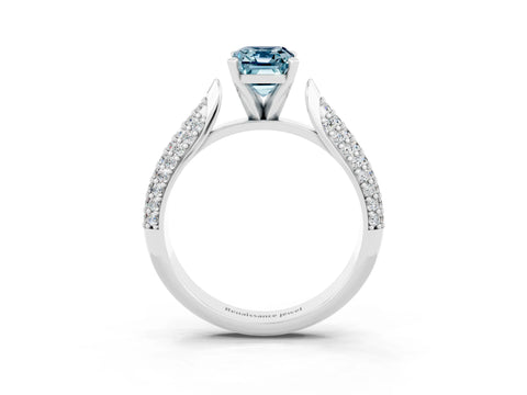 White gold Emerald Cut Diamond Solitaire Engagement Ring with Pavé Band and Four-Prong Setting_3
