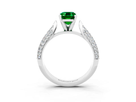 White gold Emerald Cut Diamond Solitaire Engagement Ring with Pavé Band and Four-Prong Setting_3
