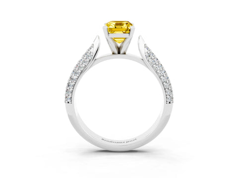 White gold Emerald Cut Diamond Solitaire Engagement Ring with Pavé Band and Four-Prong Setting_3