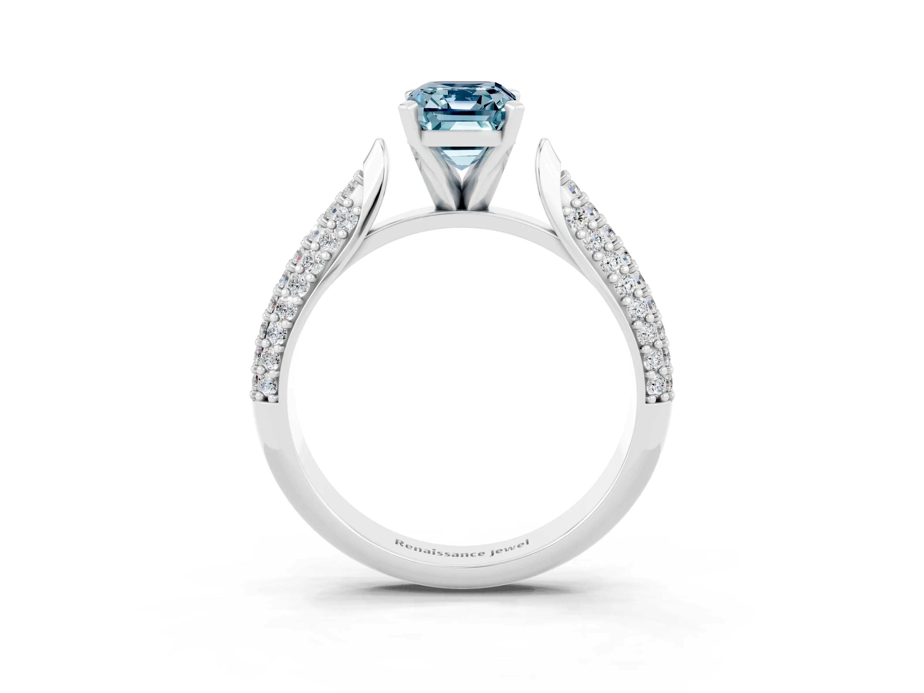 White gold Emerald Cut Diamond Solitaire Engagement Ring with Pavé Band and Four-Prong Setting_3