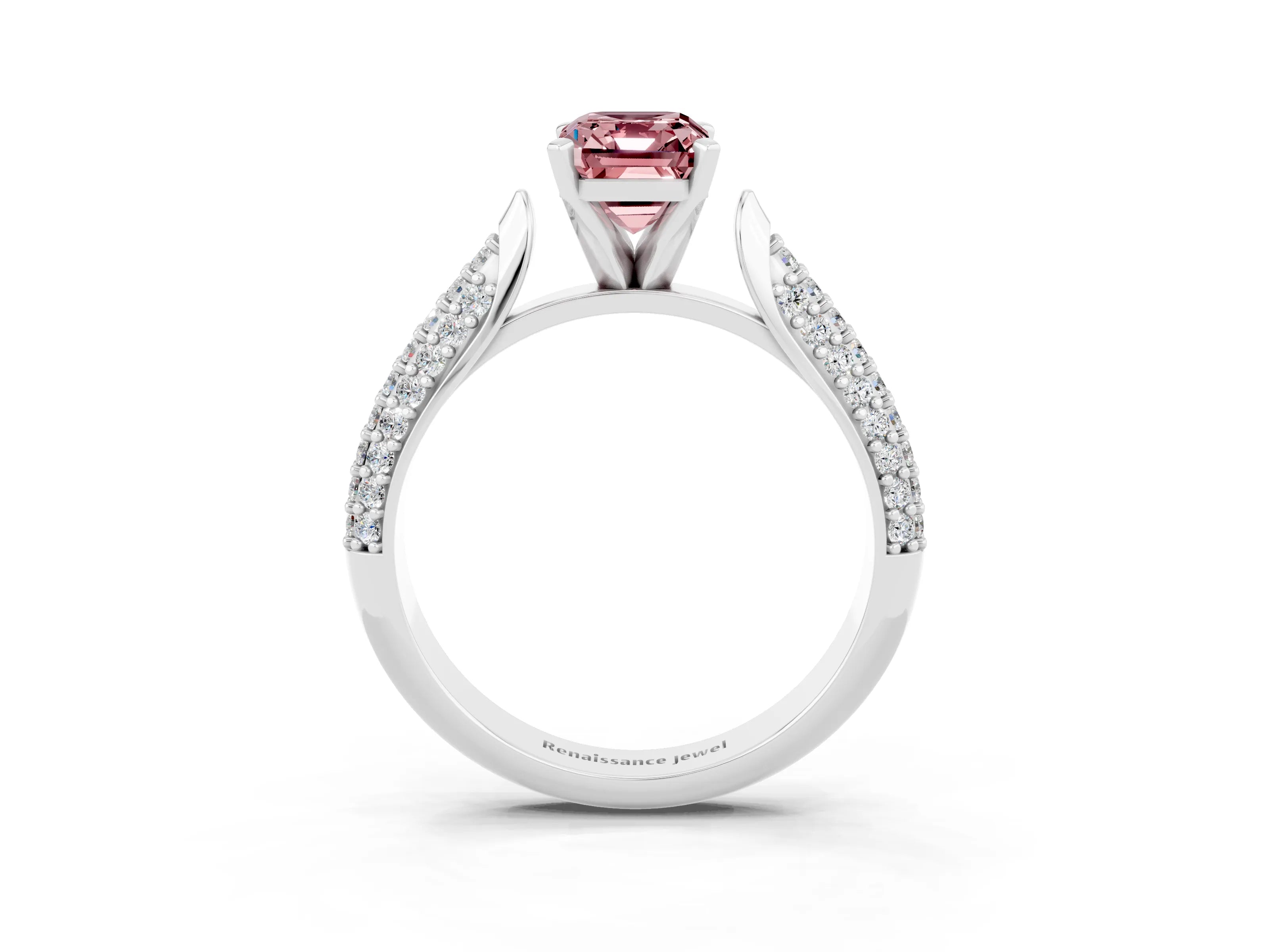 White gold Emerald Cut Diamond Solitaire Engagement Ring with Pavé Band and Four-Prong Setting_3