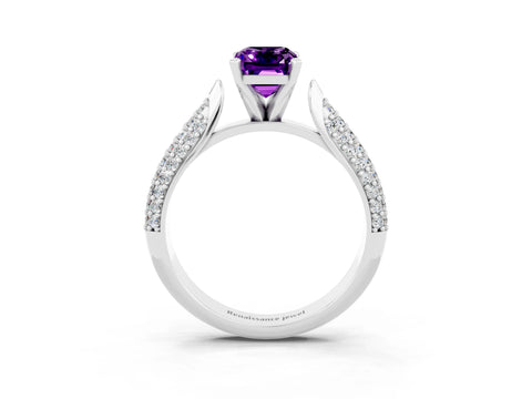 White gold Emerald Cut Diamond Solitaire Engagement Ring with Pavé Band and Four-Prong Setting_3