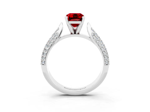 White gold Emerald Cut Diamond Solitaire Engagement Ring with Pavé Band and Four-Prong Setting_3