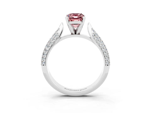 White gold Emerald Cut Diamond Solitaire Engagement Ring with Pavé Band and Four-Prong Setting_3