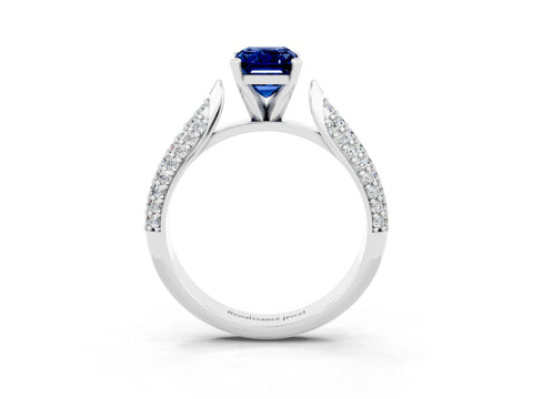 White gold Emerald Cut Diamond Solitaire Engagement Ring with Pavé Band and Four-Prong Setting_3