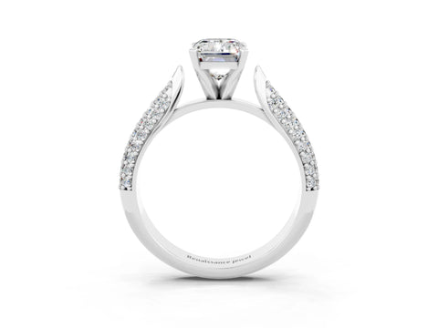 White gold Emerald Cut Diamond Solitaire Engagement Ring with Pavé Band and Four-Prong Setting_3