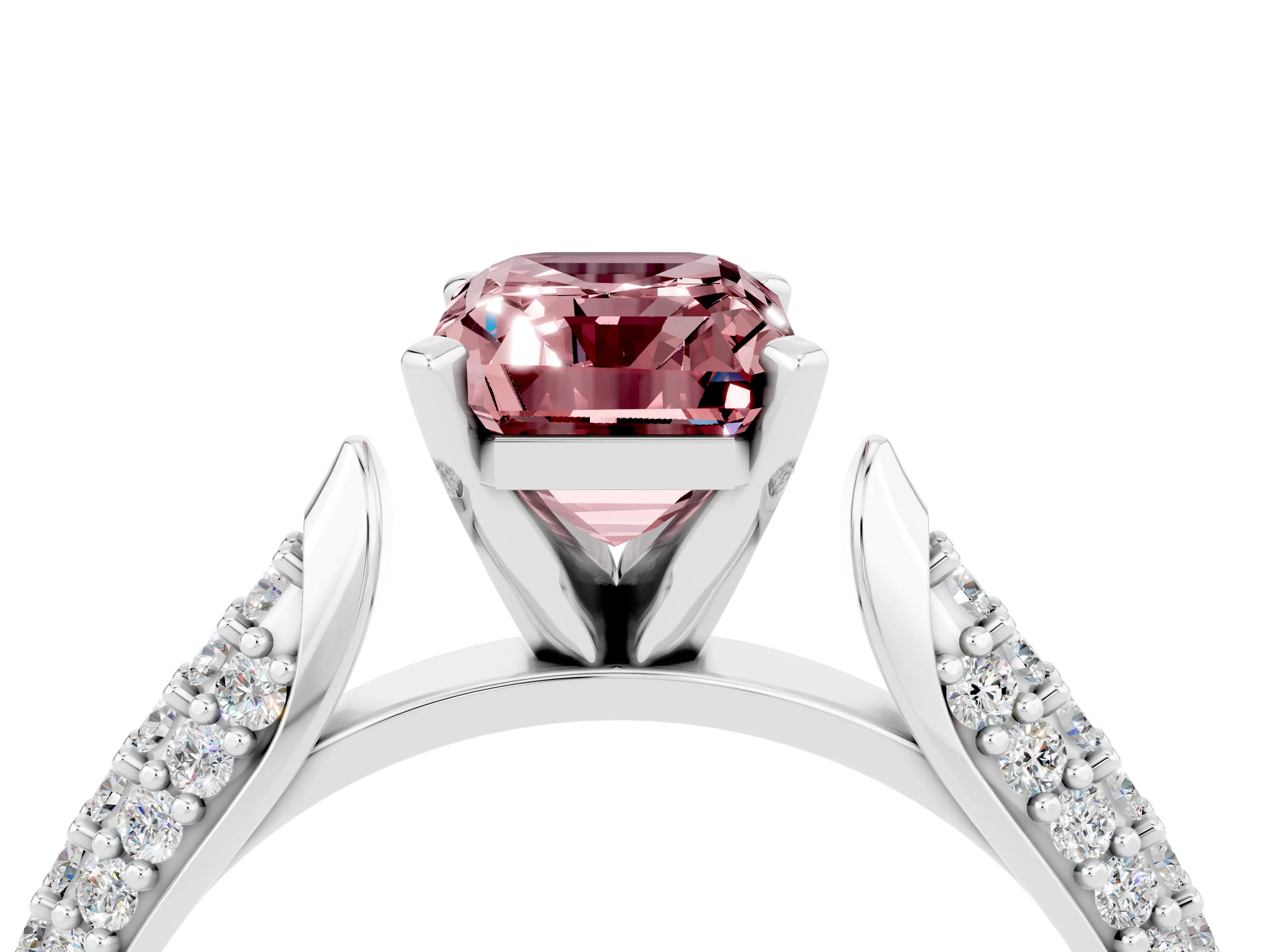 White gold Emerald Cut Diamond Solitaire Engagement Ring with Pavé Band and Four-Prong Setting_4