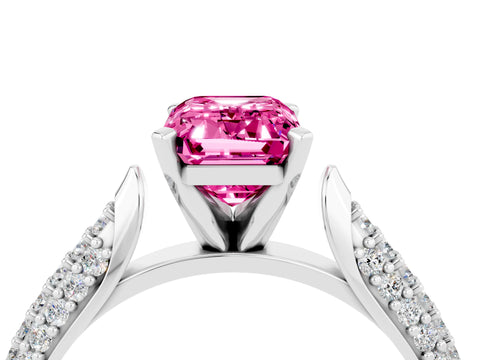 White gold Emerald Cut Diamond Solitaire Engagement Ring with Pavé Band and Four-Prong Setting_4