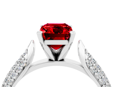 White gold Emerald Cut Diamond Solitaire Engagement Ring with Pavé Band and Four-Prong Setting_4