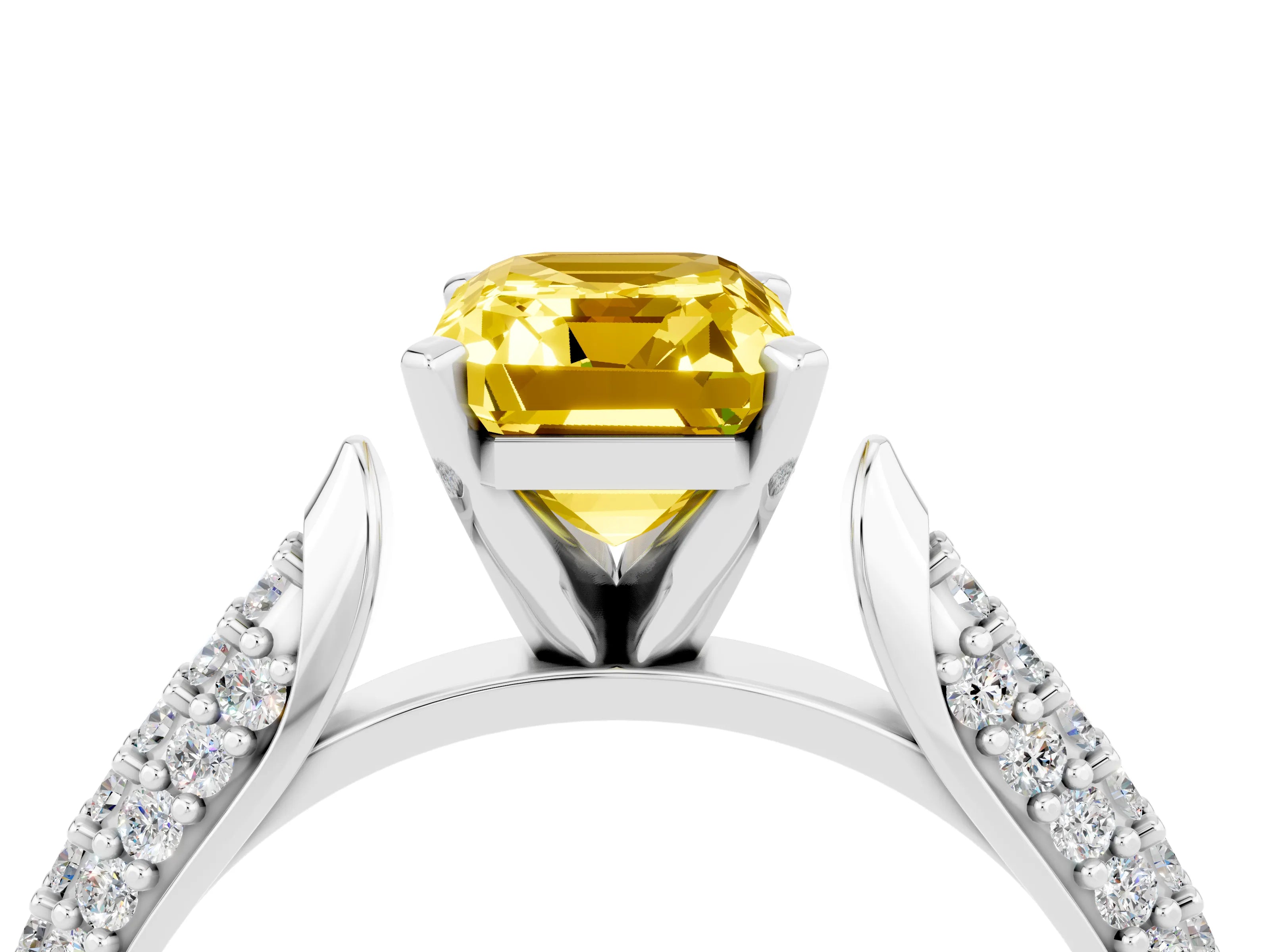 White gold Emerald Cut Diamond Solitaire Engagement Ring with Pavé Band and Four-Prong Setting_4