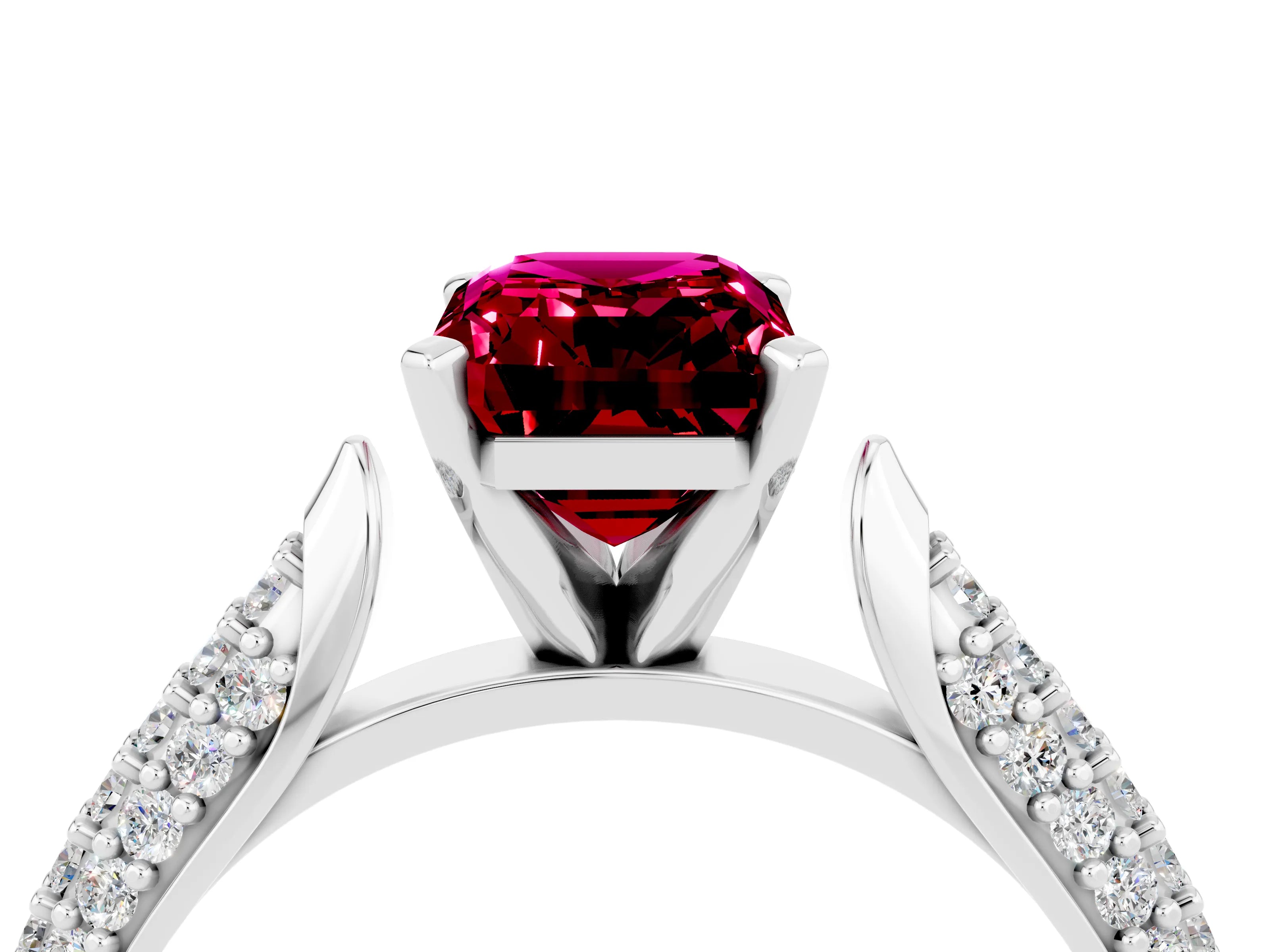 White gold Emerald Cut Diamond Solitaire Engagement Ring with Pavé Band and Four-Prong Setting_4