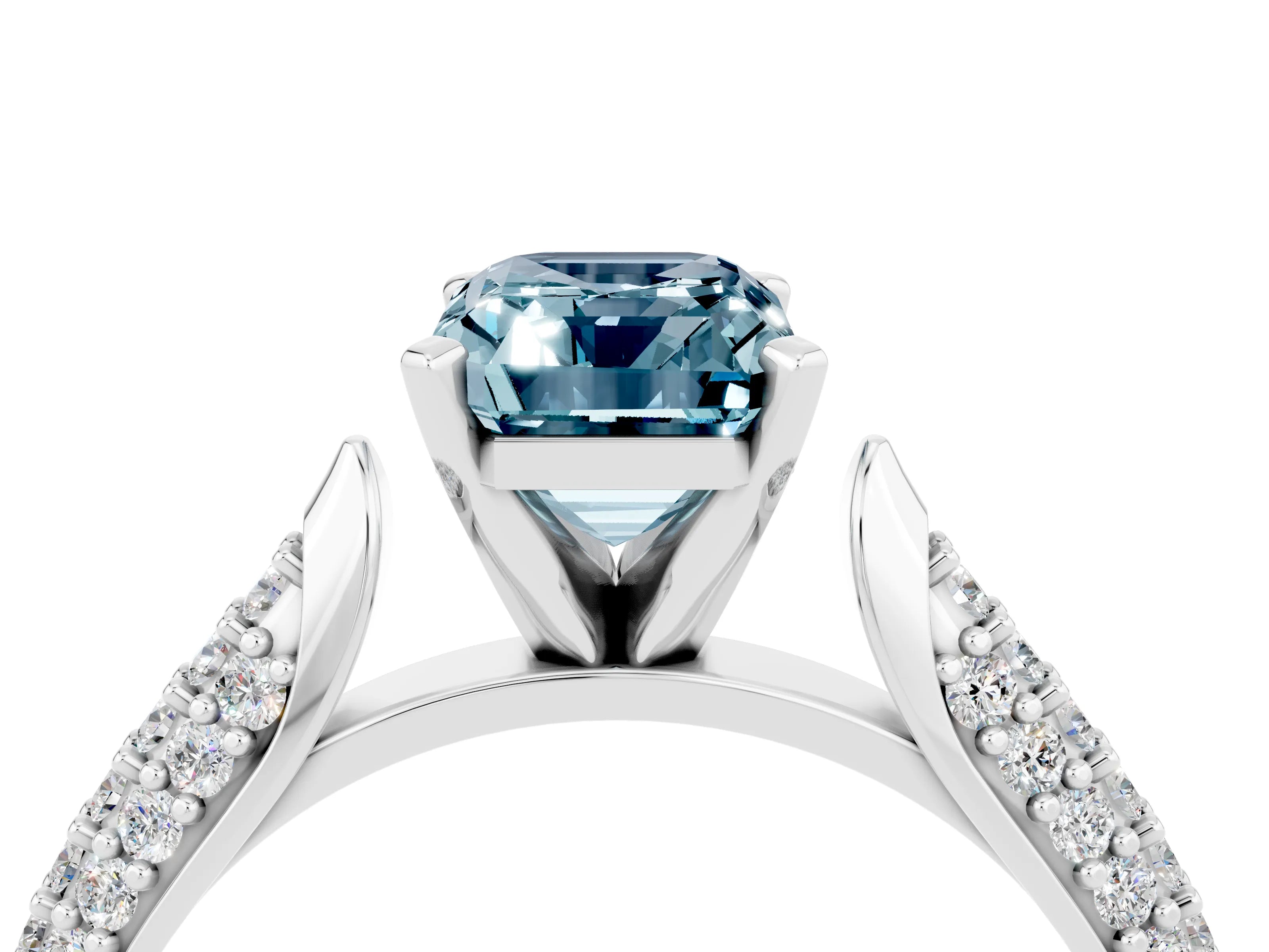 White gold Emerald Cut Diamond Solitaire Engagement Ring with Pavé Band and Four-Prong Setting_4