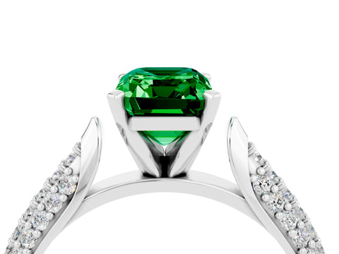 White gold Emerald Cut Diamond Solitaire Engagement Ring with Pavé Band and Four-Prong Setting_4