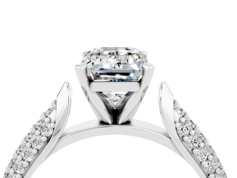 White gold Emerald Cut Diamond Solitaire Engagement Ring with Pavé Band and Four-Prong Setting_4