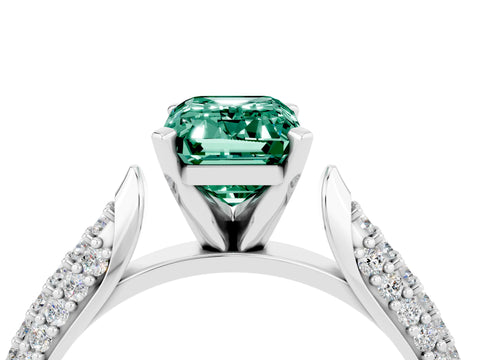 White gold Emerald Cut Diamond Solitaire Engagement Ring with Pavé Band and Four-Prong Setting_4