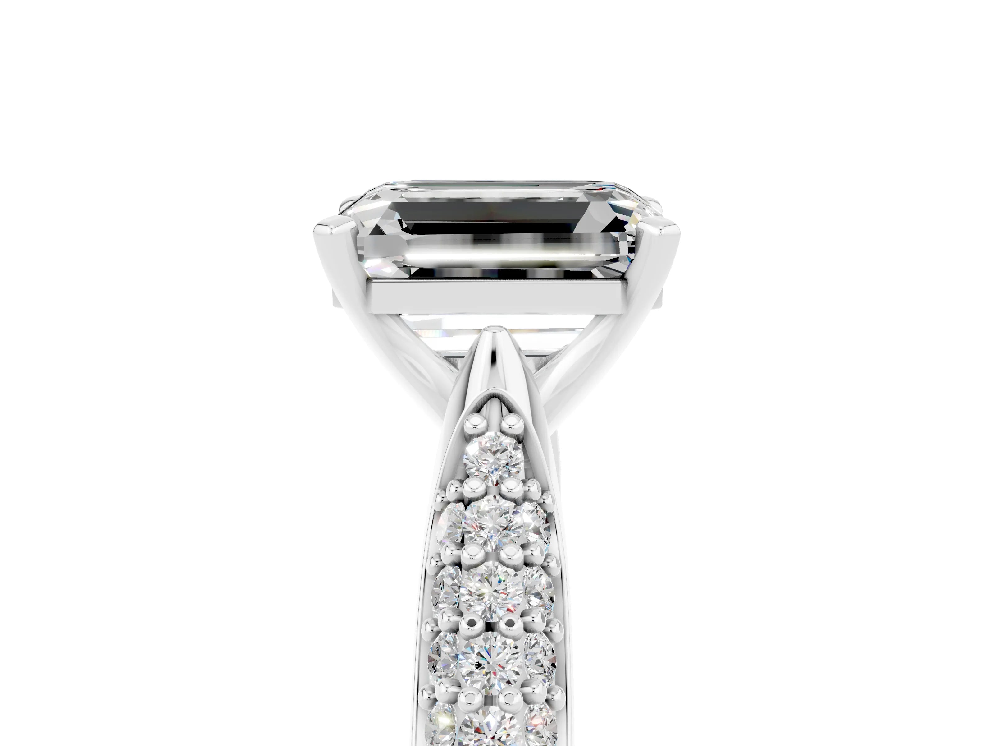 White gold Emerald Cut Diamond Solitaire Engagement Ring with Pavé Band and Four-Prong Setting_5