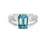 White gold Emerald Cut Diamond Solitaire Engagement Ring with Pavé Band and Four-Prong Setting