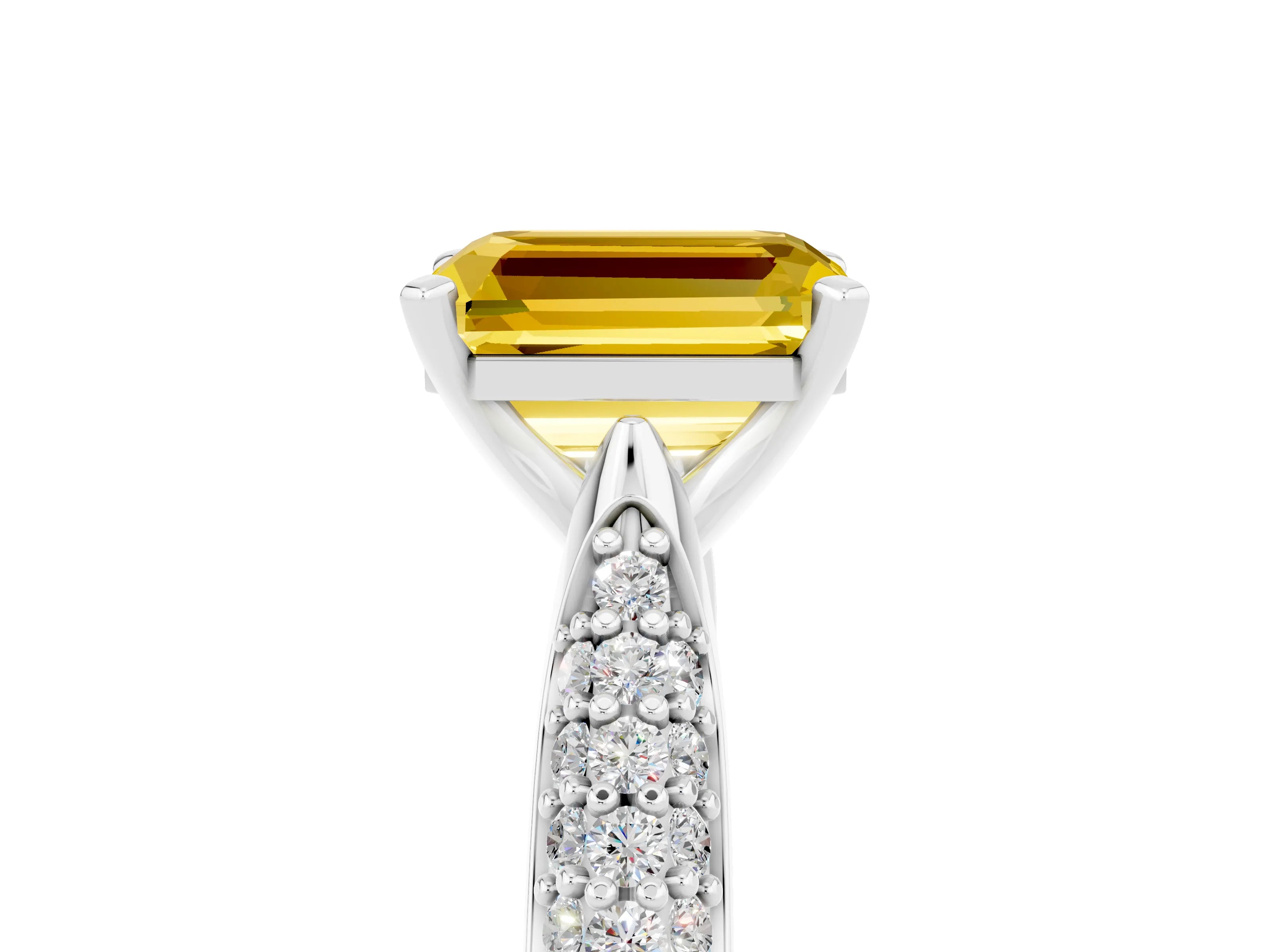 White gold Emerald Cut Diamond Solitaire Engagement Ring with Pavé Band and Four-Prong Setting_5