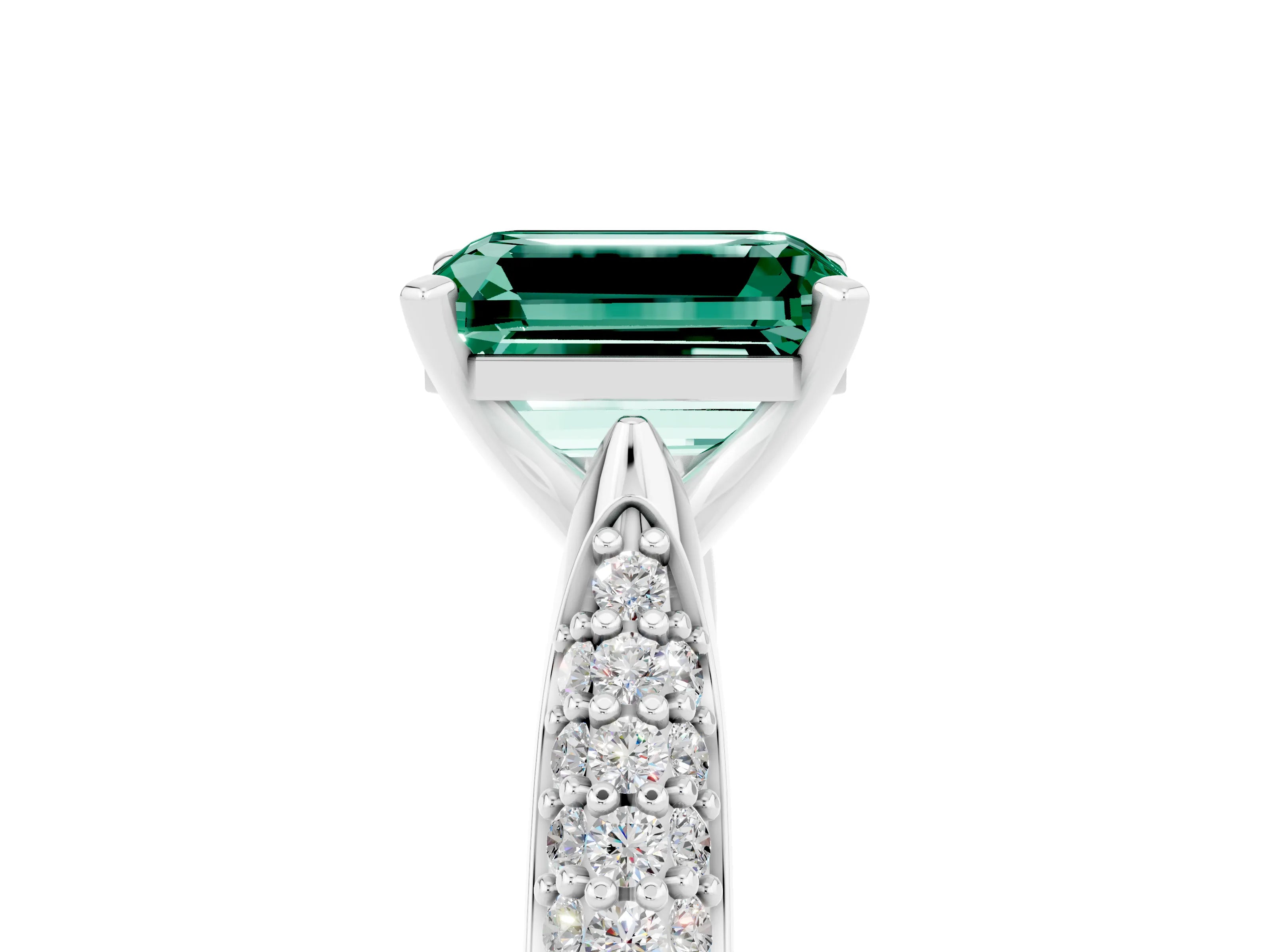 White gold Emerald Cut Diamond Solitaire Engagement Ring with Pavé Band and Four-Prong Setting_5