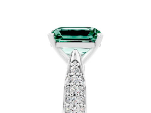 White gold Emerald Cut Diamond Solitaire Engagement Ring with Pavé Band and Four-Prong Setting_5