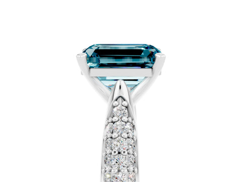 White gold Emerald Cut Diamond Solitaire Engagement Ring with Pavé Band and Four-Prong Setting_5