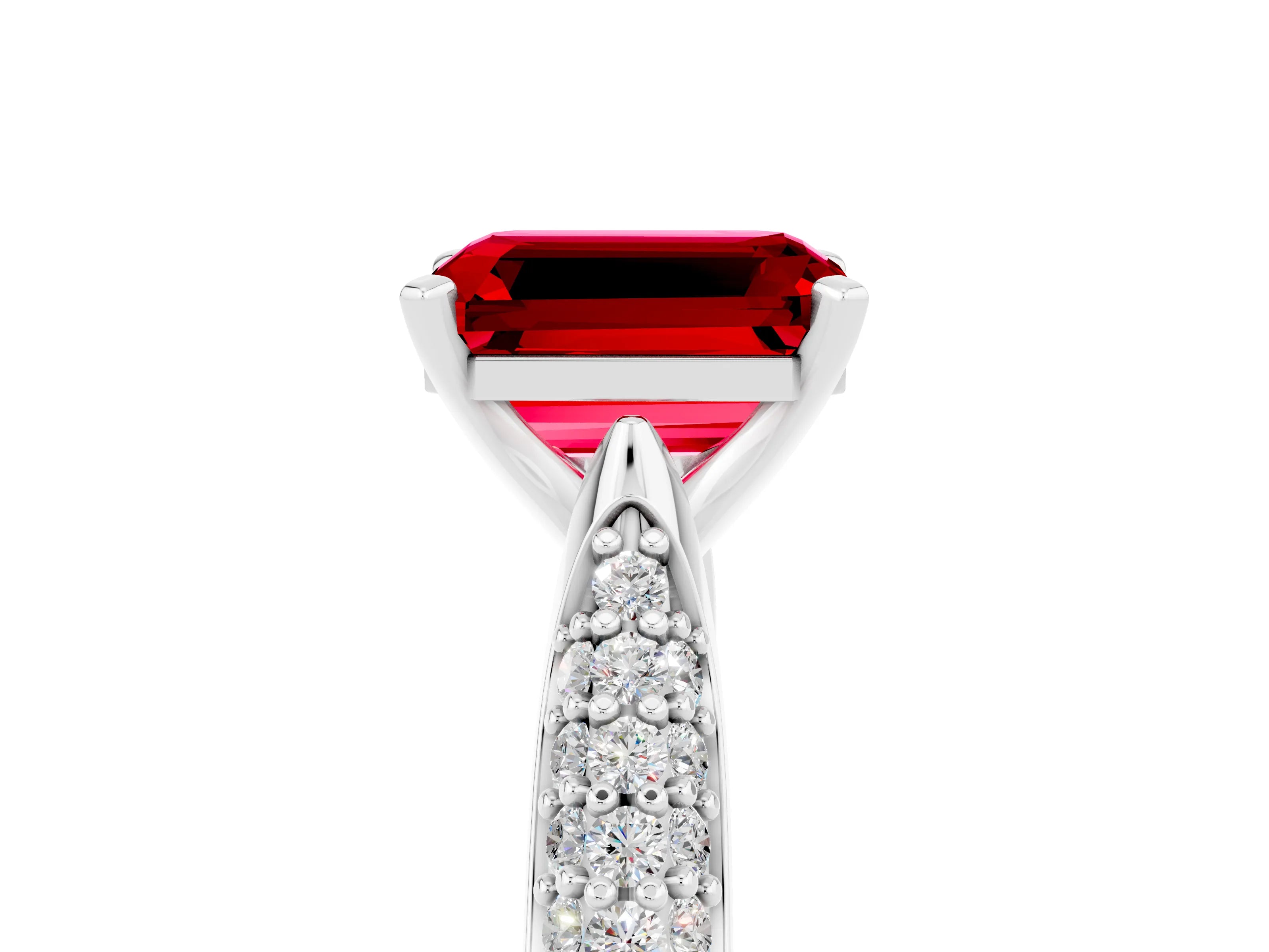 White gold Emerald Cut Diamond Solitaire Engagement Ring with Pavé Band and Four-Prong Setting_5