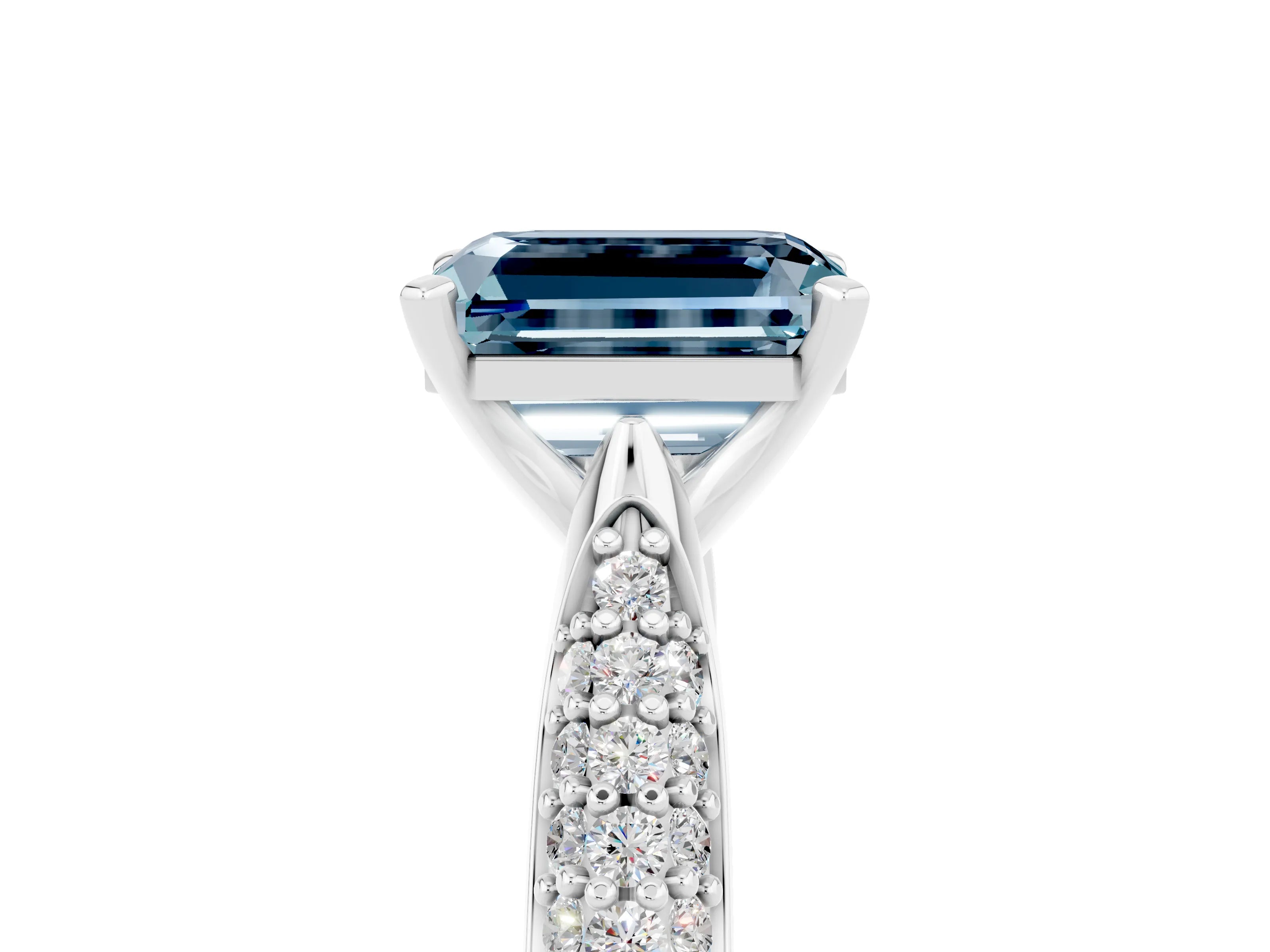 White gold Emerald Cut Diamond Solitaire Engagement Ring with Pavé Band and Four-Prong Setting_5