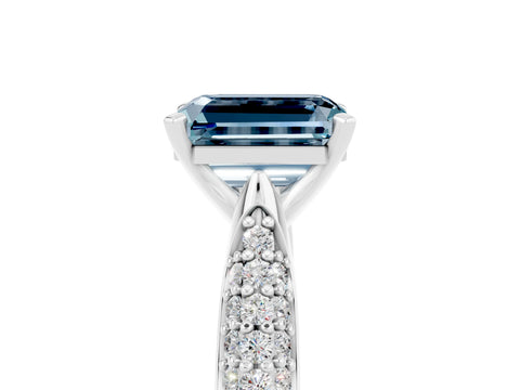 White gold Emerald Cut Diamond Solitaire Engagement Ring with Pavé Band and Four-Prong Setting_5
