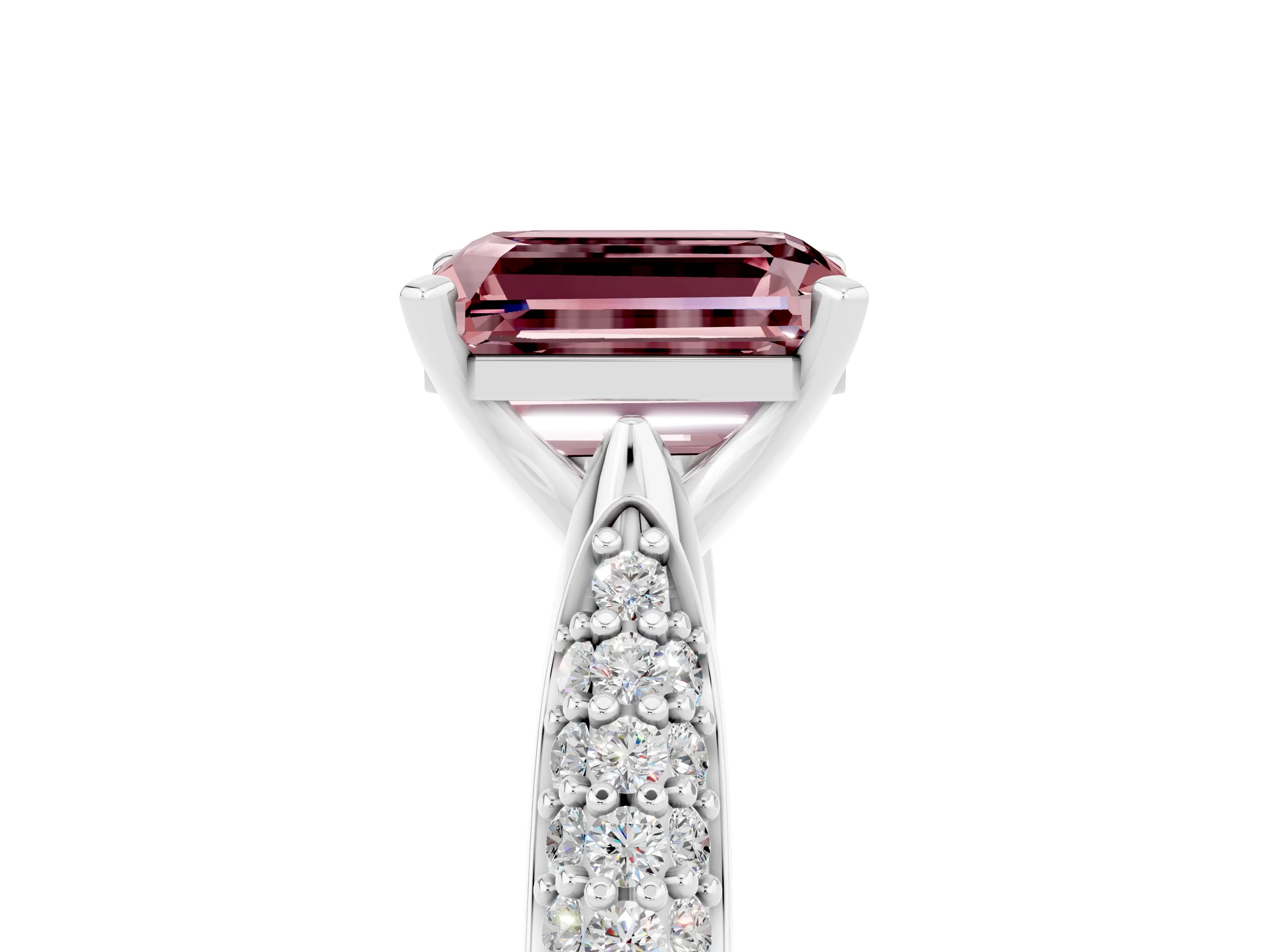 White gold Emerald Cut Diamond Solitaire Engagement Ring with Pavé Band and Four-Prong Setting_5