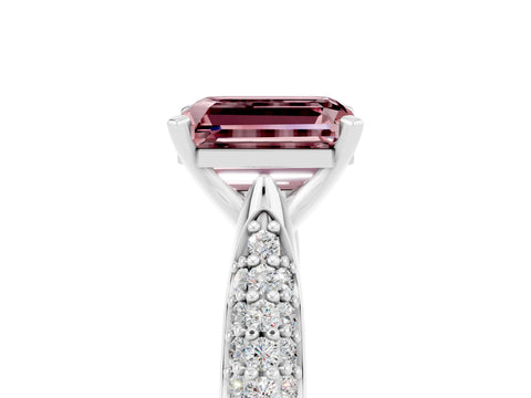 White gold Emerald Cut Diamond Solitaire Engagement Ring with Pavé Band and Four-Prong Setting_5