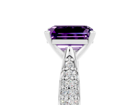 White gold Emerald Cut Diamond Solitaire Engagement Ring with Pavé Band and Four-Prong Setting_5