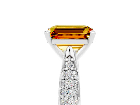 White gold Emerald Cut Diamond Solitaire Engagement Ring with Pavé Band and Four-Prong Setting_5