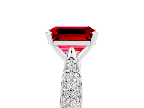 White gold Emerald Cut Diamond Solitaire Engagement Ring with Pavé Band and Four-Prong Setting_5