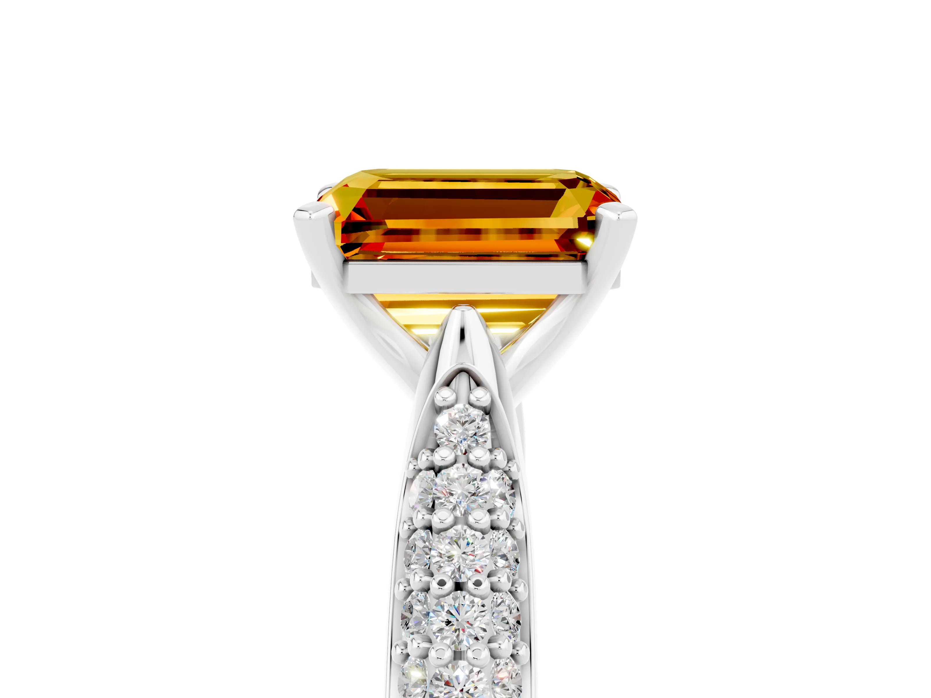 White gold Emerald Cut Diamond Solitaire Engagement Ring with Pavé Band and Four-Prong Setting_5