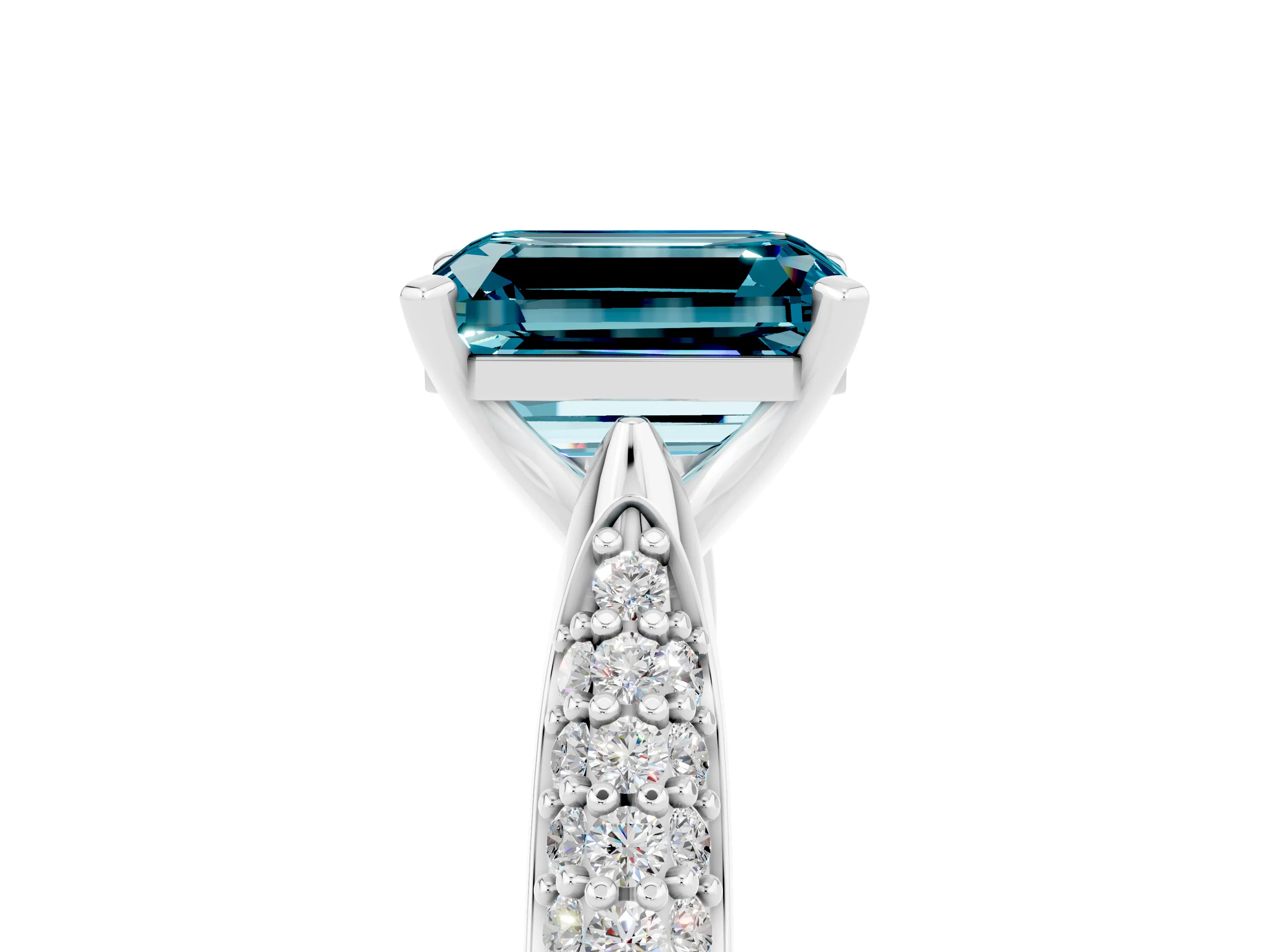 White gold Emerald Cut Diamond Solitaire Engagement Ring with Pavé Band and Four-Prong Setting_5
