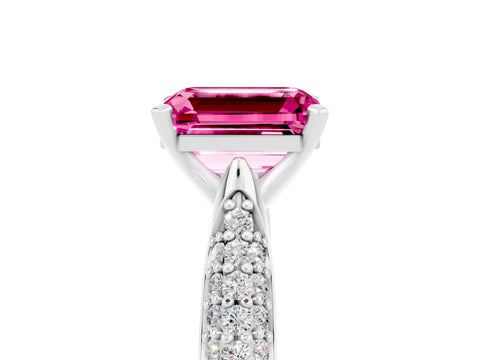 White gold Emerald Cut Diamond Solitaire Engagement Ring with Pavé Band and Four-Prong Setting_5