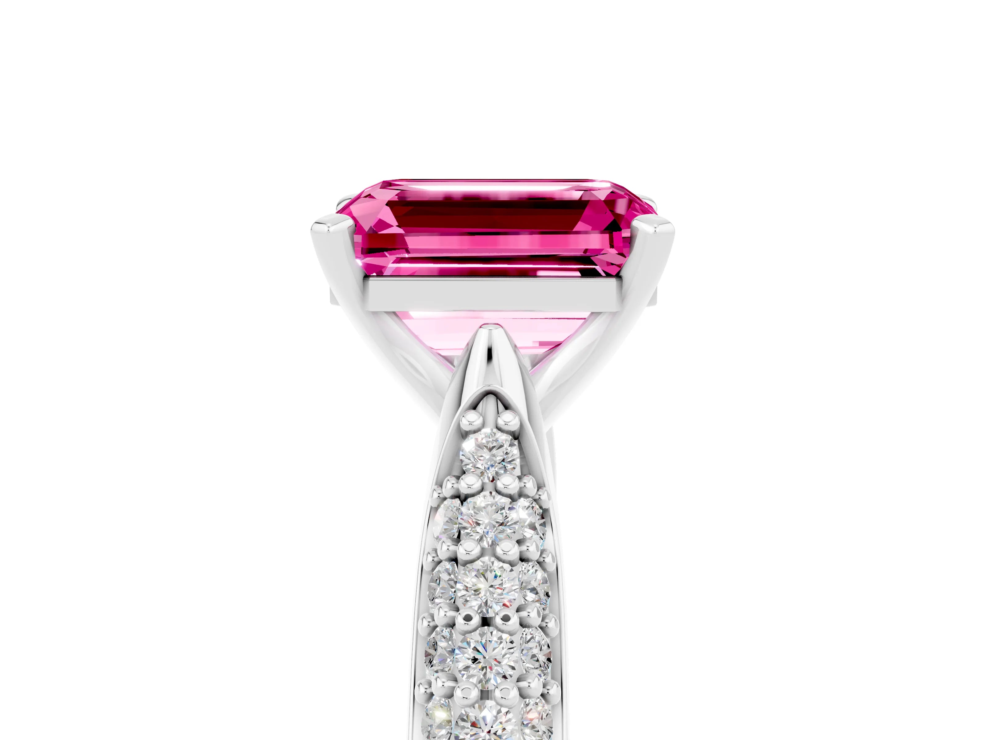 White gold Emerald Cut Diamond Solitaire Engagement Ring with Pavé Band and Four-Prong Setting_5