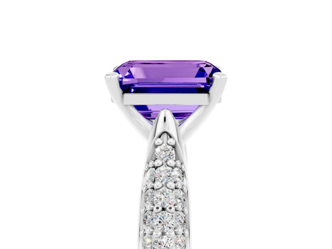 White gold Emerald Cut Diamond Solitaire Engagement Ring with Pavé Band and Four-Prong Setting_5