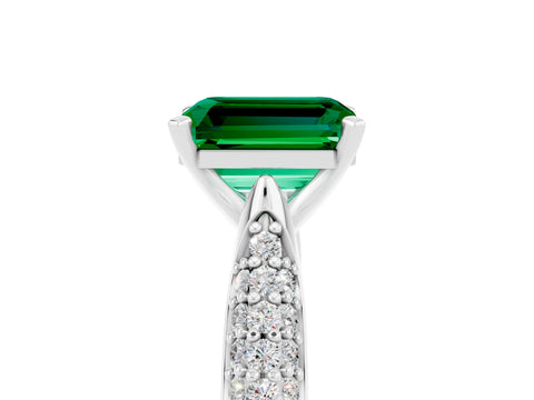 White gold Emerald Cut Diamond Solitaire Engagement Ring with Pavé Band and Four-Prong Setting_5