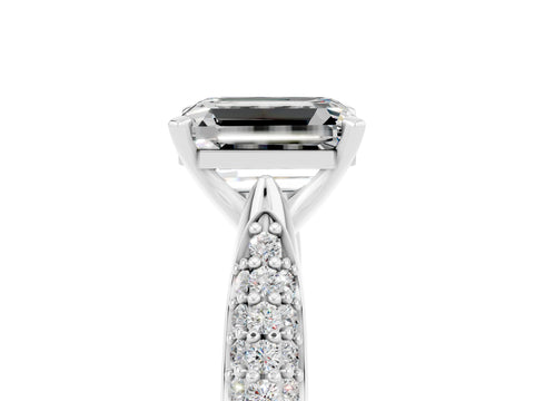 White gold Emerald Cut Diamond Solitaire Engagement Ring with Pavé Band and Four-Prong Setting_5