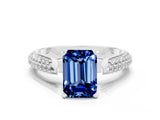 White gold Emerald Cut Diamond Solitaire Engagement Ring with Pavé Band and Four-Prong Setting