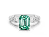 White gold Emerald Cut Diamond Solitaire Engagement Ring with Pavé Band and Four-Prong Setting