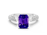 White gold Emerald Cut Diamond Solitaire Engagement Ring with Pavé Band and Four-Prong Setting