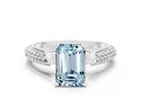 White gold Emerald Cut Diamond Solitaire Engagement Ring with Pavé Band and Four-Prong Setting